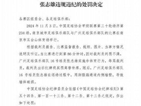 广州刘浪舟张志雄停赛6场罚款6万 足协重罚违规球员